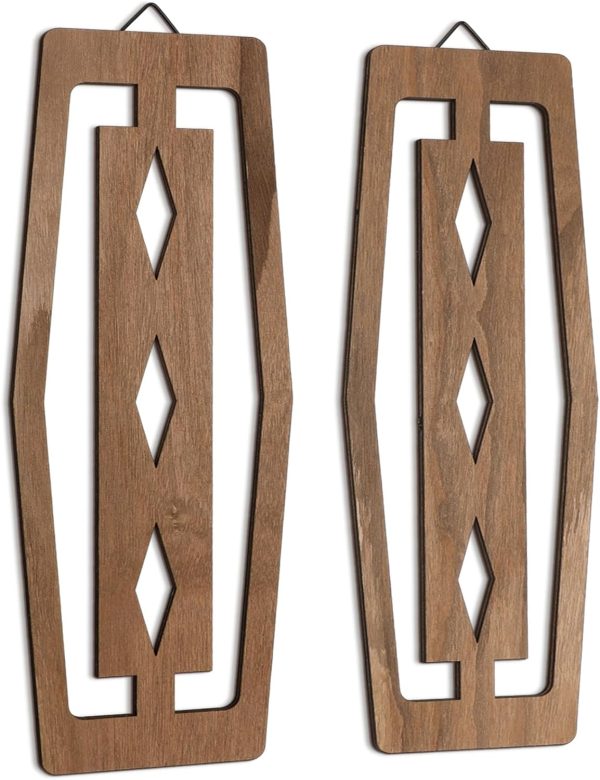 2 Pcs Modern Mid Century Wall Art Wood Mid Century Elegance Decor Accents Abstract Wall Sculpture Geometric Panels for Interior Panel Art for Home Living Room(Dark Brown)