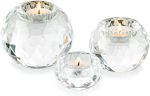 Crystal Candle Holders for Tea Light Clear Votive Candle Holder Set of 3 Glass Crystals Ball Decor for Dining Coffee Table Centerpiece, Wedding Decorations