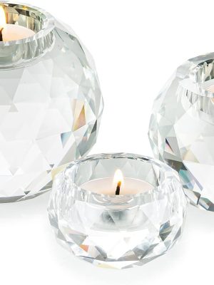 Crystal Candle Holders for Tea Light Clear Votive Candle Holder Set of 3 Glass Crystals Ball Decor for Dining Coffee Table Centerpiece, Wedding Decorations