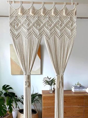 Wall Hanging Boho Wall Decor Art Woven Tapestry Bohemian Tapestry  Hand Woven Backdrop Wall Hanging Curtain Window Curtain Art Boho Home Wall Decor
