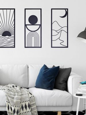 Metal Wall Decor 3 Pcs Modern Minimalist Abstract Wall Art for Living Room Bedroom Decorations - Black