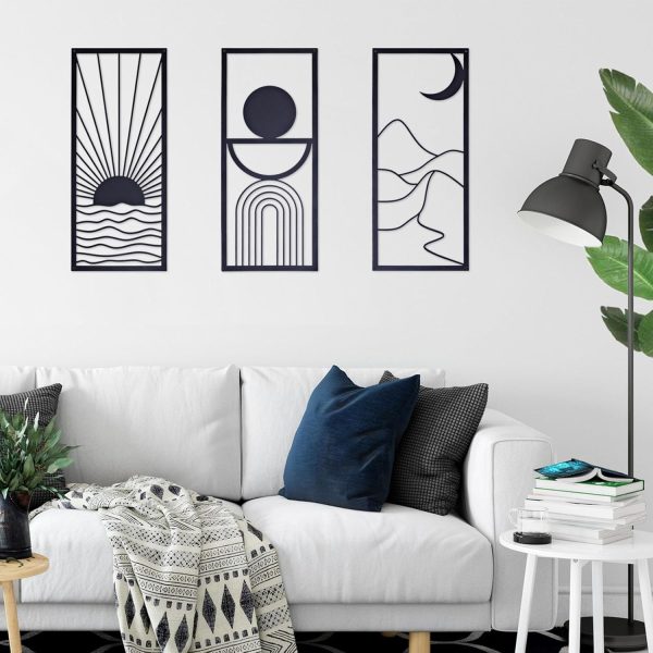 Metal Wall Decor 3 Pcs Modern Minimalist Abstract Wall Art for Living Room Bedroom Decorations - Black