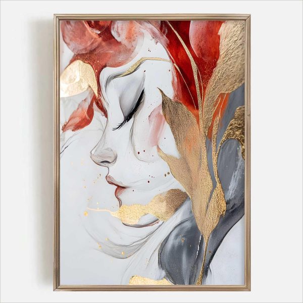 Modern Abstract Women Faces Canvas Wall Art Abstract Face Painting Grey Gold Abstract Painting Abstract Women Portrait Wall Art Abstract Neutral Prints Abstract Face Art Wall Decor 16x24in No Frame