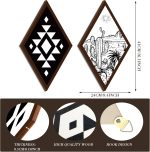 4 Pieces Aztec Wall Decor Farmhouse Home Wall Decor Western Boho Wall Art Wooden Aztec Diamond Sign Cactus Wood Geometric Diamond Frame Wall Hanging(9.4 x 16.1 Inch)