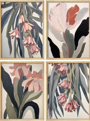 Poster Set Abstract Floral Modern Botanical Paintings in Soft Tones Illustrations Modern Art Decorative Minimalist Multicolor for Bedroom - 11"x14"x4