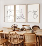 3Pcs Line Drawing Kitchen Wall Art, Modern Black White Minimalist Kitchen Abstract Line Art Posters Prints Dining Room Wall Decor Canvas Paintings Pictures Home Decoration, Unframed (line art, 16x24in