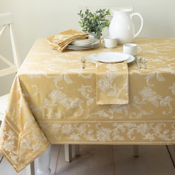 Woven Damask Fabric Tablecloth, Everyday, Parties, Special Occasions, Weddings and Holiday Table Cloth (60" X 120" Rectangular, Gold)