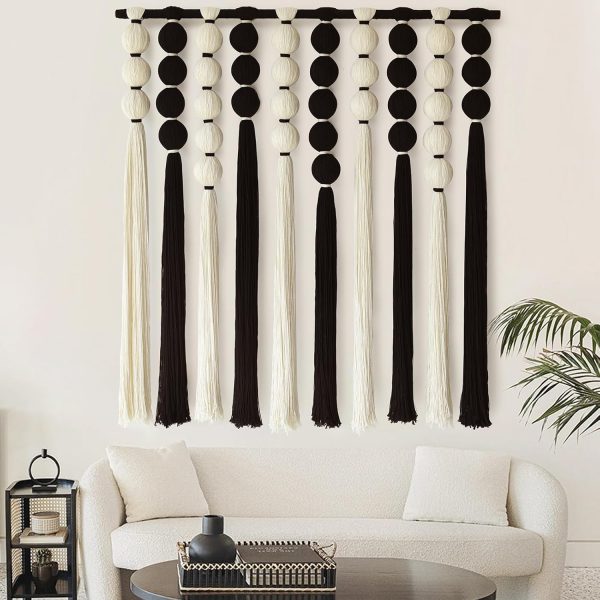 Large  Wall Hanging  Wall Decor Black and White Sphericity Cotton Textile Wall Hanging Boho Wall Decor Art Fiber Yarn Art Handmade 39" Wx39 L