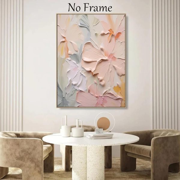 Large Abstract Floral Wall Art Modern Abstract Painting Colorful Textured Pictures Canvas Pink Blue Flower Wall Art Textured Floral Painting Abstract Blossom Flower Print Pictures 16x24inch No Frame