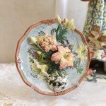 Ceramic Collections Plate, 3D Hand Painted Lilies Flower Decorative Tray with Display Stand -8"