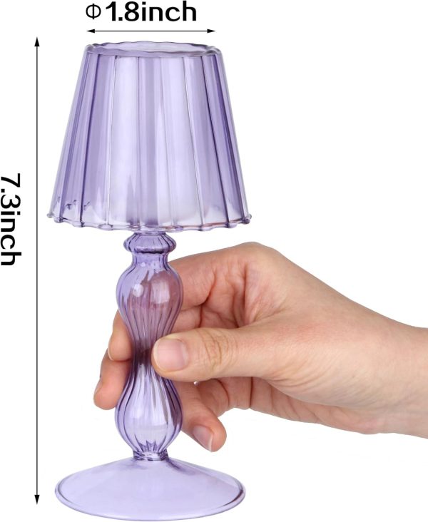 Desk Lamp Shaped Glass Candle Holder - Glass Hurricane Candleholder Crystal Decorative Candle Stand for Table Wedding Dinning Centerpieces Party Supplies Decor Purple