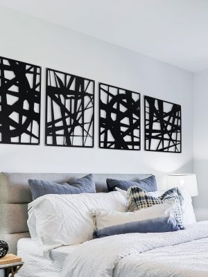 Decorative Metal Panels, Set of 4, 10.98" x 15.94", Modern Geometric Design, Black Metal Wall Art, Room Dividers, Architectural Elements for Home and Office Décor