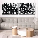 Decorative Metal Panels, Set of 4, 10.98" x 15.94", Modern Geometric Design, Black Metal Wall Art, Room Dividers, Architectural Elements for Home and Office Décor