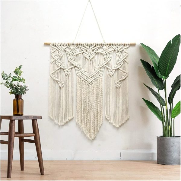 Tapestry Home Decoration Hand-woven Tapestry Bohemian Simple Wall Hanging Geometric Art Bedroom Tapestry (Beige 70x70cm)