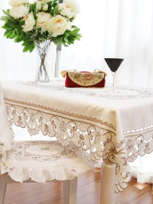 68 Inch X 120 Inch Oblong Vintage Embroidered Brown Flower Classic Tablecloth, Elegant Dining Room Home Decoration Rectangle Table Cloth