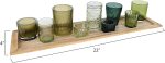 Wood Tray with 9 Green Glass Votive Holders