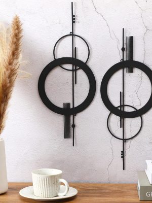 2 Pcs Small Metal Abstract Wall Art 15.7 Inch Metal Geometry Minimalist Wall Decor Single Line Art Black Vertical Sculptures Geometric Modern Hanging for Living Room Bathroom