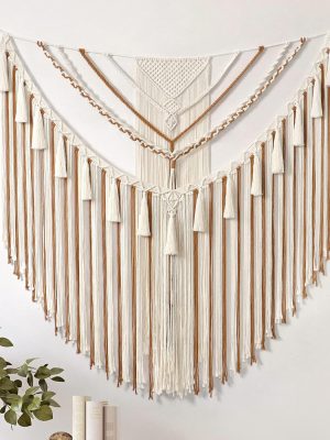 Large  Wall Hanging Boho Geometric Art Woven Cotton Tapestry Wall Decor Yellow Bohemian Home Decoration for Living Room Bedroom Dorm Apartment
