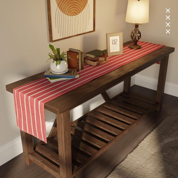 Cotton Dining Table Runner | Roma Red Stripes | Size 13x104 in - Machine Washable & Durable