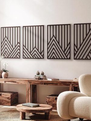 4 Pcs Black Abstract Mountain Line Metal Wall Art, 17 x 12'' Minimalist Décor Single Line Art Wall Décor, 3D Textured Sculptures, Decorative Forest Nature Abstract Line Minimalist Wall Décor Hanging for Living Room Bedroom Bathroom Study(Black, M Size 17 x 12'')