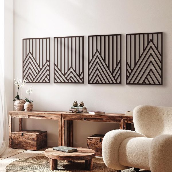 4 Pcs Black Abstract Mountain Line Metal Wall Art, 17 x 12'' Minimalist Décor Single Line Art Wall Décor, 3D Textured Sculptures, Decorative Forest Nature Abstract Line Minimalist Wall Décor Hanging for Living Room Bedroom Bathroom Study(Black, M Size 17 x 12'')