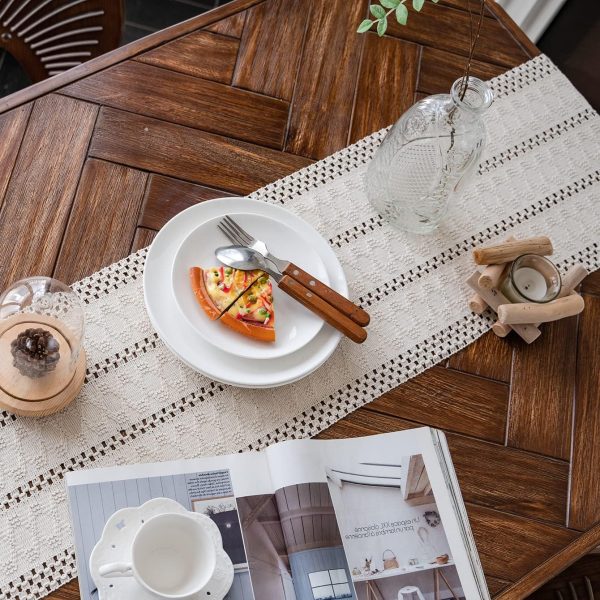 Table Runner Cream Beige Boho Table Runners with Tassels Hand Woven Cotton Table Runner Rustic Farmhouse Table Runners for Bohemian Kitchen Dining Table(12x71in)