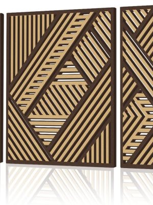 3 Pcs Geometric Wood Wall Art Decor, Modern Slatted Wood Design Wall Sculpture Panels with 3D Hollow Craft Art, Boho Abstract Decor for Living Room Bedroom Bathroom Home Office Kitchen
