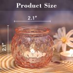 Pink Votive Candle Holders Set of 24- Round Glass Candle Holders Bulk for Flameless LED Tea Waxes, Romantic Candle Holder for Wedding & Home Table Decor, Various Parties