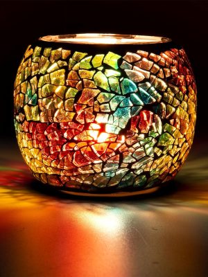 Scented Candle Holder Mosaic Glass Tea Light Holder,Handmade Romantic Glass Tealight Candle Holder for Aromatherapy,Party Décor(NO Candles),Also Used as Vase,Pen Holder,Potted Plants Bowl (Rainbow)