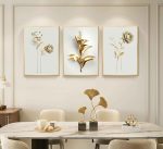 3Pcs Abstract Golden Flower Canvas Wall Art Modern Luxury Minimalism Nordic Floral Plant Painting Picture Wall Decor Poster Print Artwork for Living Room Bedroom Home Decoration Unframed