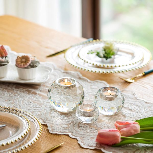 Crystal Candle Holders for Tea Light Clear Votive Candle Holder Set of 3 Glass Crystals Ball Decor for Dining Coffee Table Centerpiece, Wedding Decorations