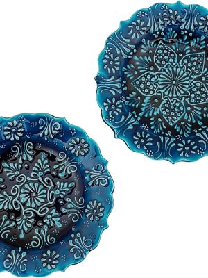 Turkish Decorative Plate Set of 2-7.08''(18 cm) Handmade Ceramic Ornament for Home Hanging Wall Decor