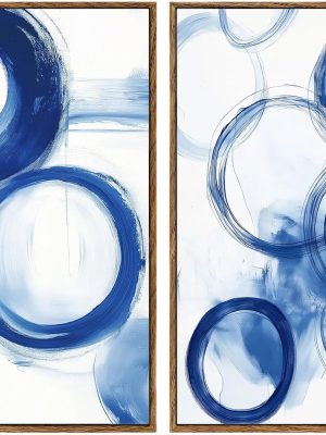 Abstract Blue And White Canvas Wall Art Abstract Geometric Painting Minimalist Blue White Art Modern Blue And White Artwork Blue Abstract Watercolor Wall Art Blue Circle Painting 16x24inchx2 Frameless