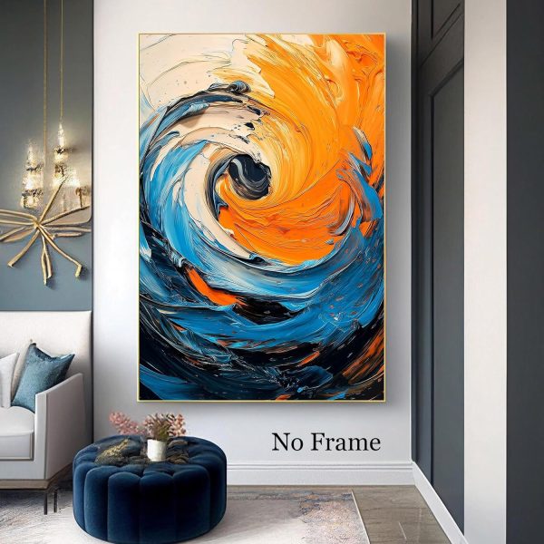 Orange And Blue Abstract Wall Art Abstract Modern Painting Modern Blue Poster Orange Blue Canvas Art Orange And Navy Blue Picture Minimalist Blue Wall Art Mid Century Abstract Prints 16x24inch No Frame