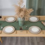 Luxurious Gold Gilding  Textured Table Runner with Cotton Retro Ruffle Trim Solid Farmhouse Tea Table Runner with Flounces Dresser Scarves Table Top Decor Olive Green