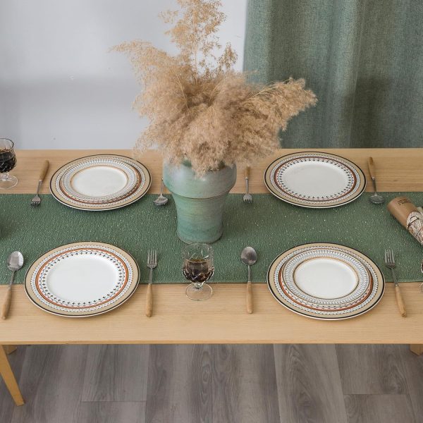 Luxurious Gold Gilding  Textured Table Runner with Cotton Retro Ruffle Trim Solid Farmhouse Tea Table Runner with Flounces Dresser Scarves Table Top Decor Olive Green