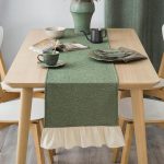 Luxurious Gold Gilding  Textured Table Runner with Cotton Retro Ruffle Trim Solid Farmhouse Tea Table Runner with Flounces Dresser Scarves Table Top Decor Olive Green