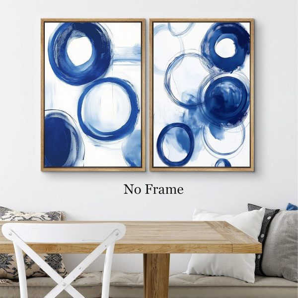 Abstract Blue And White Canvas Wall Art Abstract Geometric Painting Minimalist Blue White Art Modern Blue And White Artwork Blue Abstract Watercolor Wall Art Blue Circle Painting 16x24inchx2 Frameless