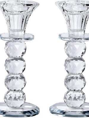Crystal Candle Holder Set, 2 Pcs Taper Glass Candlestick Holders, Unity Clear Candle Holders for Dinning, Party, Wedding, Birthday, Multi Pillar Candelabra Candle Holder Stand Decorative