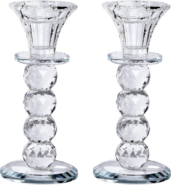Crystal Candle Holder Set, 2 Pcs Taper Glass Candlestick Holders, Unity Clear Candle Holders for Dinning, Party, Wedding, Birthday, Multi Pillar Candelabra Candle Holder Stand Decorative