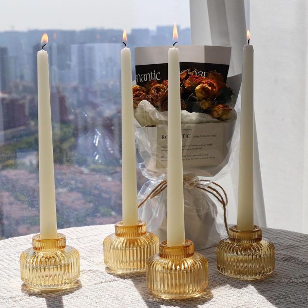 Gold Candlestick Holder Set of 4, Tapered Candlestick Holders for Table Centerpiece, Glass Taper Candle Holders Bulk for Wedding Dinning Party