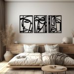 4 Pcs Black Abstract Mountain Line Metal Wall Art, 17 x 12'' Minimalist Décor Single Line Art Wall Décor, 3D Textured Sculptures, Decorative Forest Nature Abstract Line Minimalist Wall Décor Hanging for Living Room Bedroom Bathroom Study(Black, M Size 17 x 12'')