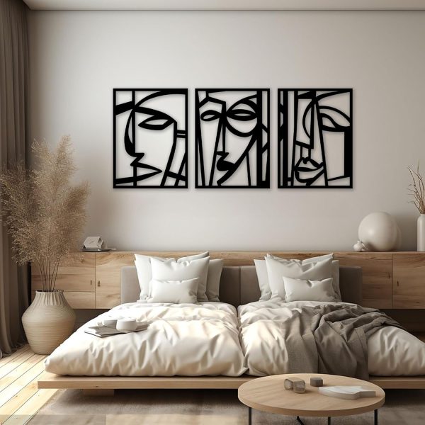 4 Pcs Black Abstract Mountain Line Metal Wall Art, 17 x 12'' Minimalist Décor Single Line Art Wall Décor, 3D Textured Sculptures, Decorative Forest Nature Abstract Line Minimalist Wall Décor Hanging for Living Room Bedroom Bathroom Study(Black, M Size 17 x 12'')
