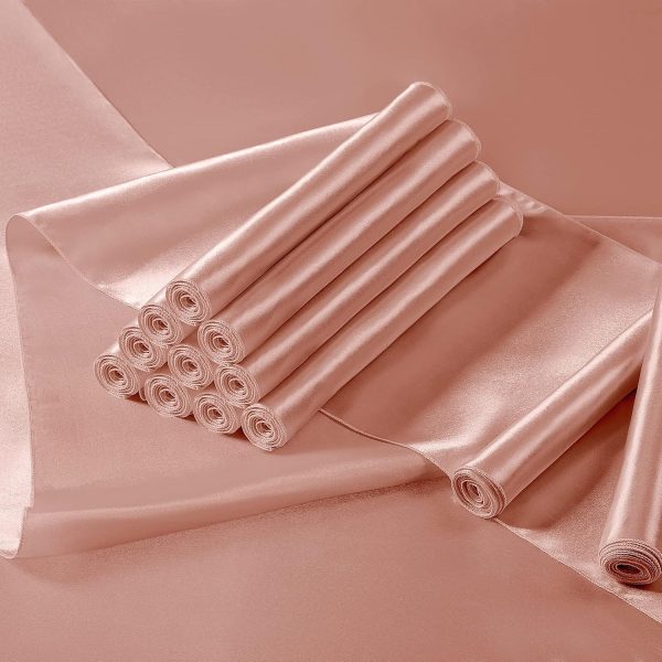 12Pcs Satin Rose Gold Table Runner - 12 x 72 Inch Long Size, Party Table Runner Decor Bright & Smooth Wedding Decorations Table Runner for Banquet Chef Birthday Buffet Dinner Graduations