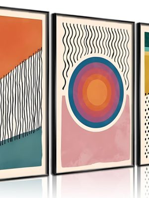 3pcs Boho Wall Art Mid Century Modern Wall Decor Posters Abstract Color Block Geometric Canvas Paintings Prints Colorful Simple Line Pictures for Living Room Bedroom Home Decoration（12x16） (Unframed,