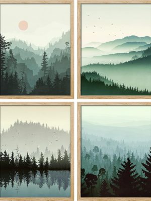 Poster Bathroom Decor 11"x14"x 4, Wall Art Room Decor Multicolor for Living Room, Bedroom, Office Pastel Winter Mountain Forest Landscapes Nature Wilderness Wall Art Chic Room Decor
