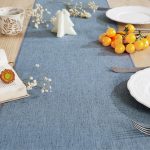 Linen Style Rustic Table Runner, Farmhouse Cotton Linen Table Runner, Boho Table Runners 90 Inches Long with Hand Tassels for Home Tabletop Decor and Everyday Use - Dusty Blue, 90 Inch