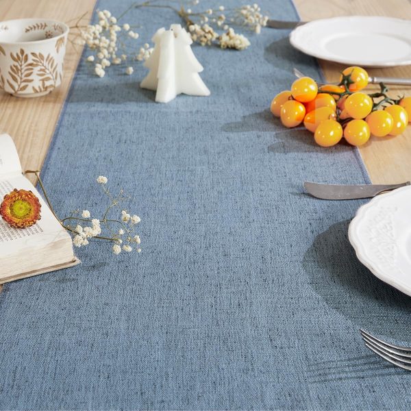Linen Style Rustic Table Runner, Farmhouse Cotton Linen Table Runner, Boho Table Runners 90 Inches Long with Hand Tassels for Home Tabletop Decor and Everyday Use - Dusty Blue, 90 Inch