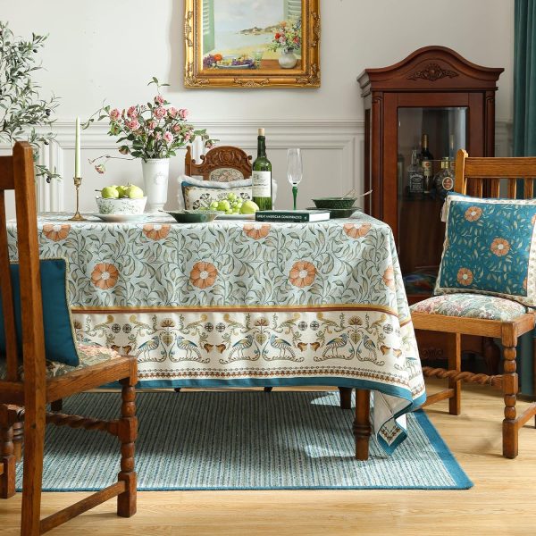Designer French Linen Tablecloth Rectangle for Tables,Italian Floral Tablecloth,Provencal Country Tablecloths,FlowerBlue Pattern Table Cover for Kitchen Dining,Christmas,55"x79"
