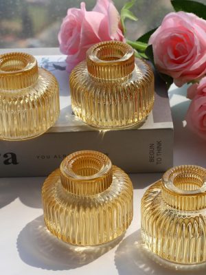 Gold Candlestick Holder Set of 4, Tapered Candlestick Holders for Table Centerpiece, Glass Taper Candle Holders Bulk for Wedding Dinning Party